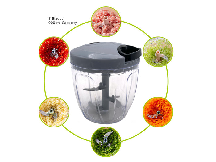 Silver Manual Food Chopper with 5 blades