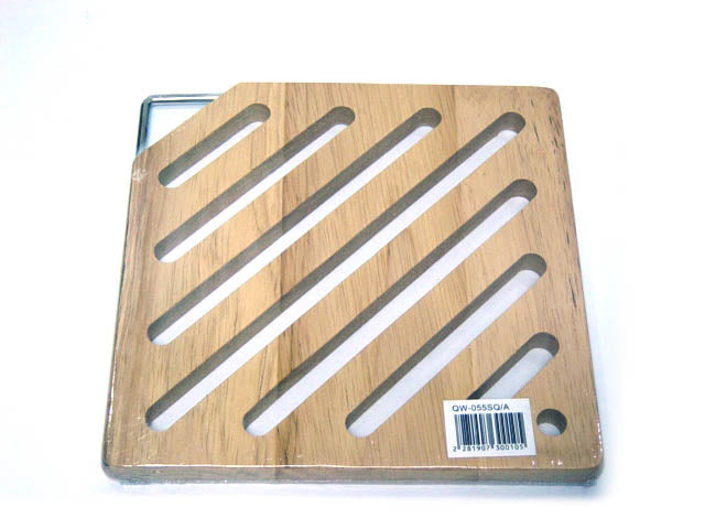Rubber Wood Trivet with Stainless Handle