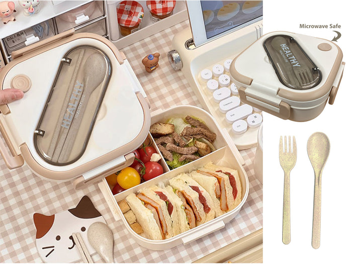 Squared Plastic Lunch Box with Cutlery