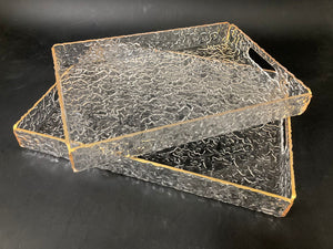 Set of 2 Acrylic Serving Trays Gold rim w Texture Design