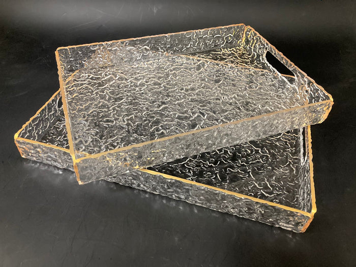 Set of 2 Acrylic Serving Trays Gold rim w Texture Design