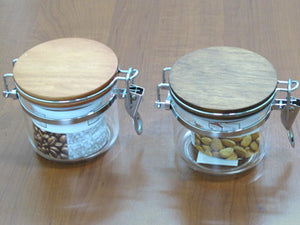 Acrylic Round Jar with wooden lid; 0.4 lt - HouzeCart