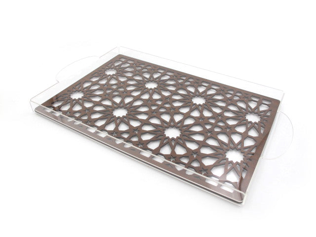 Acrylic Serving Tray with Wooden Design