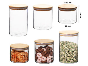 Borosilicate Glass Round Jar Wood Cover 550 ml - HouzeCart