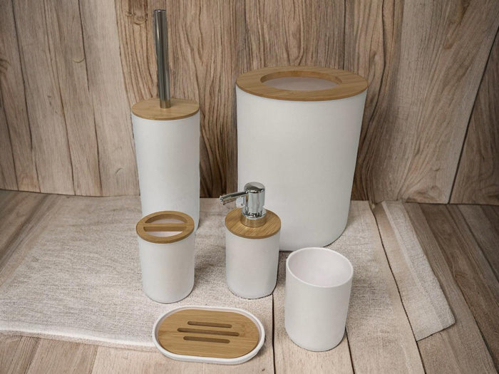 High Quality Bamboo Cover Bathroom Accessories Set of 6