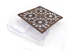 Divided Acrylic Tray with wooden design - HouzeCart