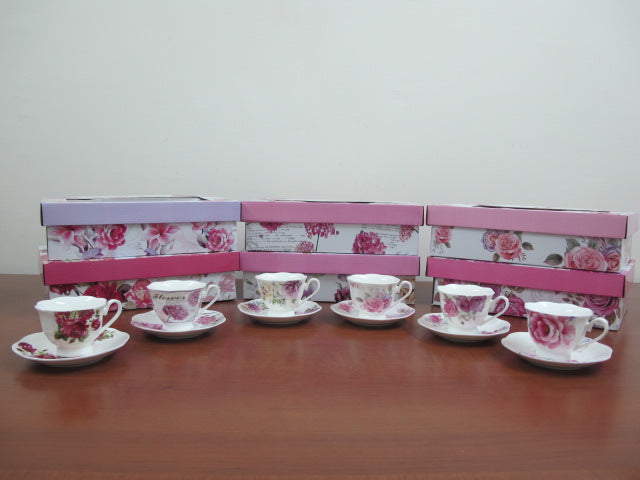 Floral Coffee Cups and Saucers x6