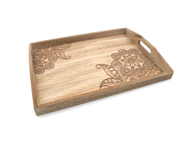 Wooden "Flower Engrave" Big Tray