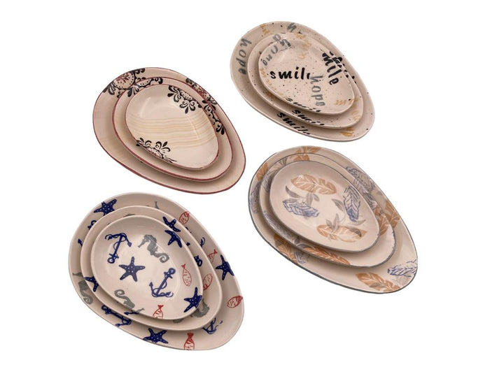 Decorated Ceramic Drop Shape Plates Set of 3