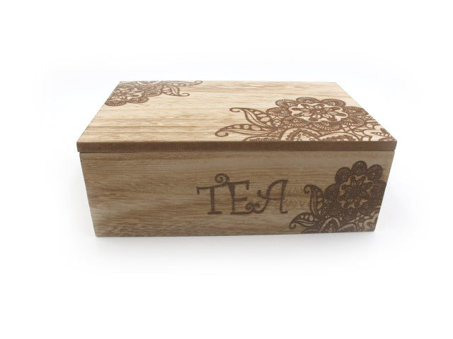Small Wooden "Flower Engrave" Tea Box