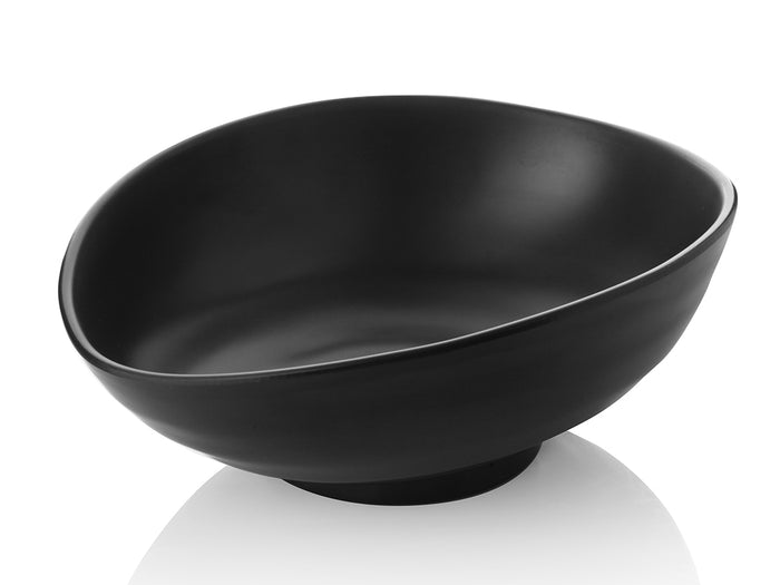 Oval Melamine Salad Bowl in Mat Black 31 cm