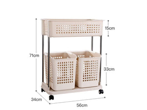 2-Tier Rolling Laundry Basket Cart