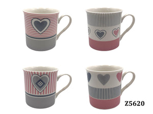 Short Porcelain Mug with Pink/Gray Heart Designs