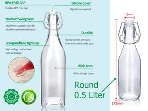 Round Glass Bottle with Flip-top Airtight Lid 0.5 Liter