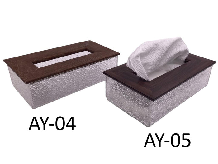 Acrylic Tissue Box with Wooden Like Cover