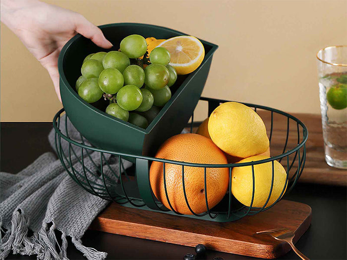 Oval Metal Fruit Basket with Plastic Compartment