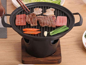 Cast iron round sizzling platter with high stand