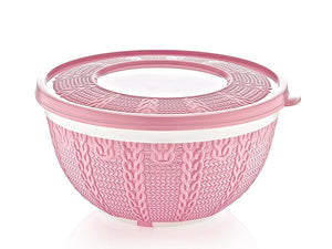 Knit design plastic bowl with cover; 1.25 lt - HouzeCart