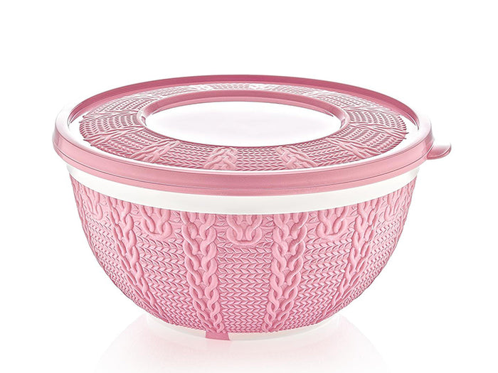 Knit design plastic bowl with cover; 1.25 lt