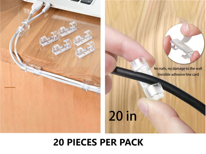 20pcs Self-Adhesive Transparent Cable Clips