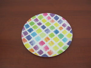 Colorful Squares Melamine Round Tray; 12" - HouzeCart