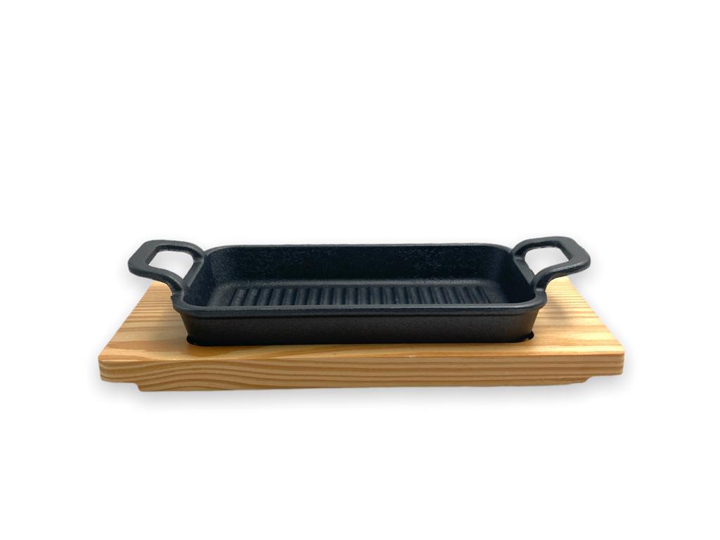 Rectangular Cast Iron Sizzling with wooden base 21 cm – HouzeCart