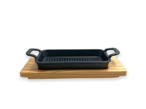 Rectangular Cast Iron Sizzling with wooden base 21 cm