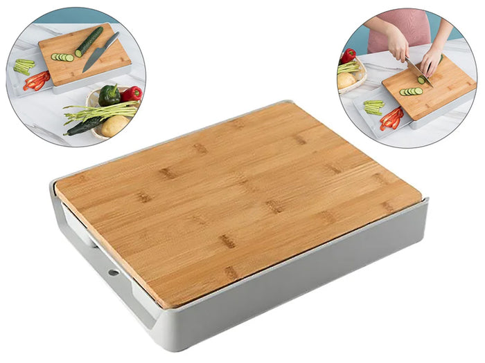 Bamboo Cutting Board with Plastic Drawer