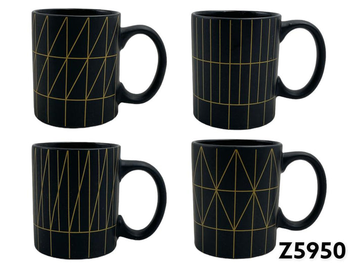 Matt Black Porcelain Mug with Golden Geometry