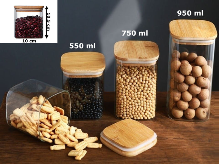 Borosilicate Glass SQ Jar Wood Cover 550 ml