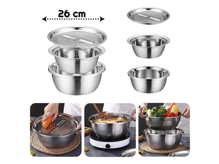 3 Pieces Stainless Steel Grater with Strainer and Bowl