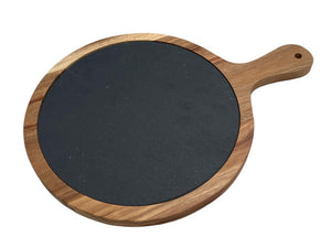 Round Wooden Board with Natural Slate