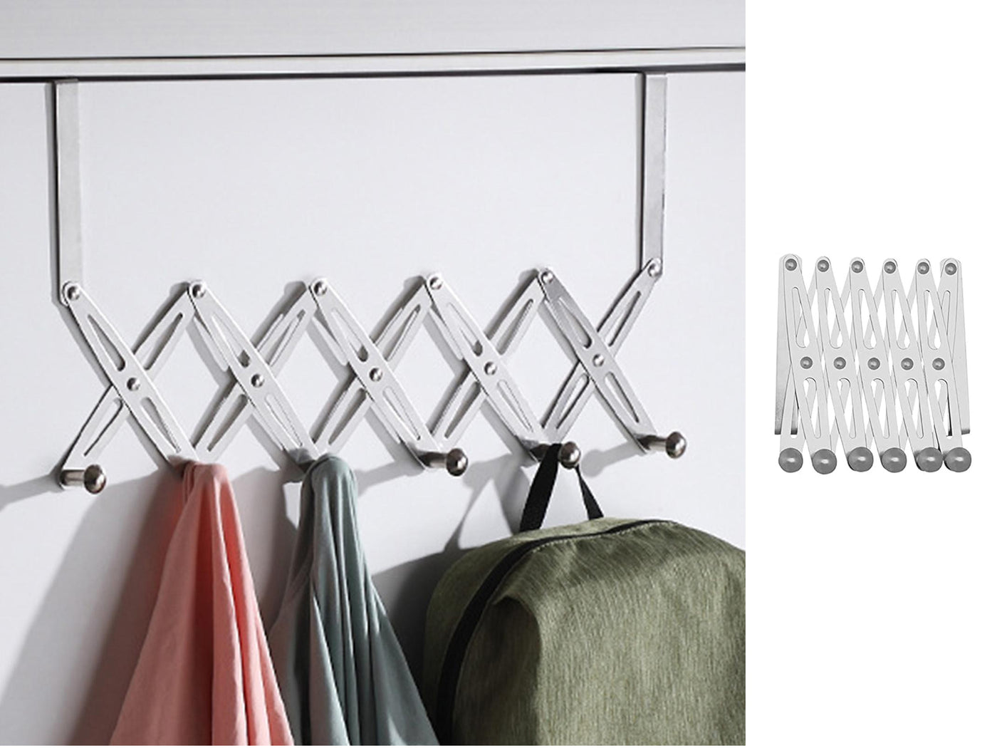 Expandable Metallic over the door hanger with 6 hooks HouzeCart