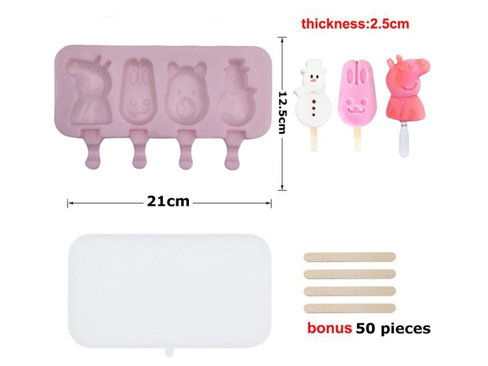 Cartoon silicone popsicle molds with cover & sticks