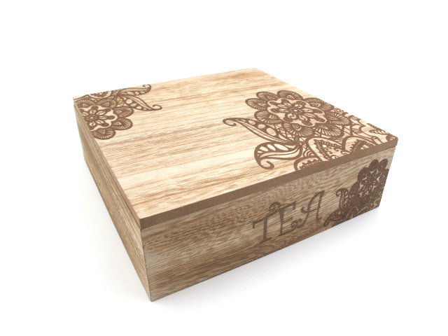 Large Wooden "Flower Engrave" Tea Box