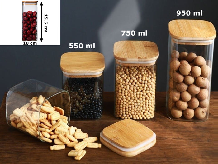 Borosilicate Glass SQ Jar Wood Cover 950 ml