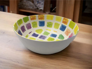 Colorful Squares Design Round Melamine Salad Bowl 10"