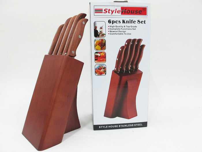 5 Pieces Knife Set S.S Wooden Base