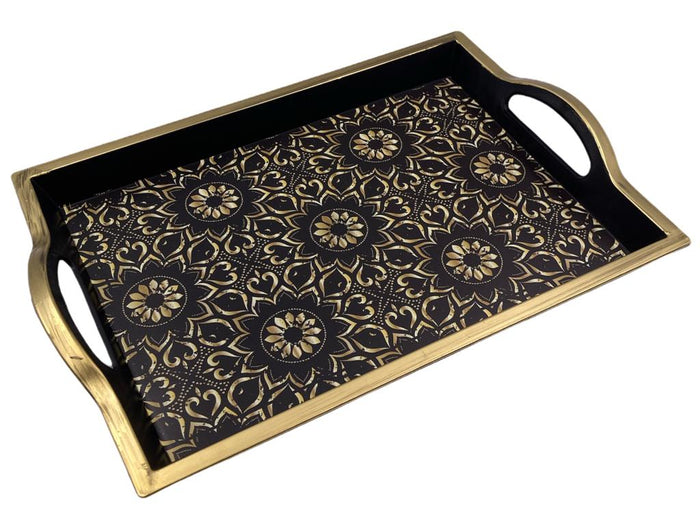 Large Black Plastic Serving Tray with Gold