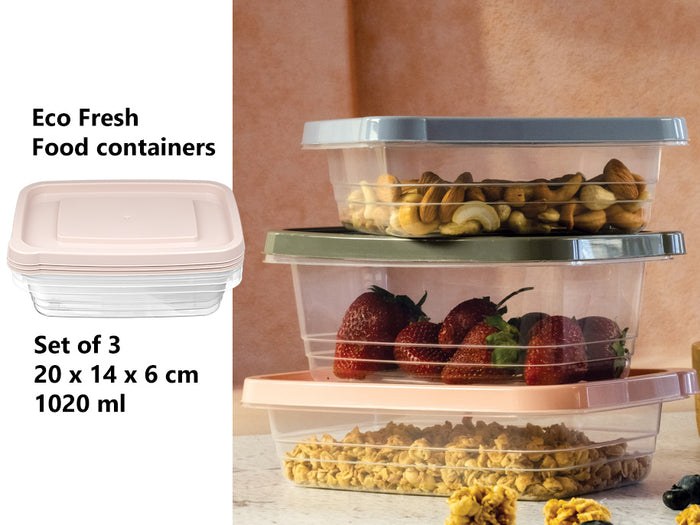 Set of 3 Eco Fresh Rectangular Food Container 1020 ml