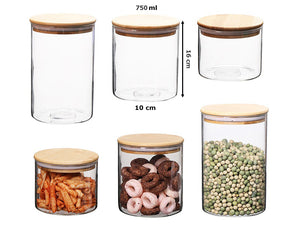 Borosilicate Glass Round Jar Wood Cover 750 ml - HouzeCart