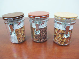 Round Acrylic Jar with wooden lid; 1 lt - HouzeCart