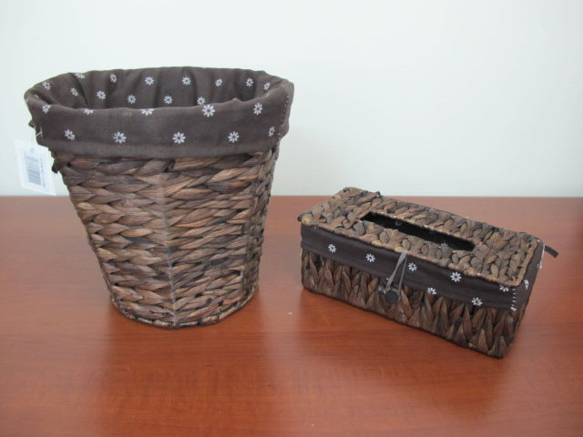 Bamboo Dustbin and Tissue Box Set with decoration