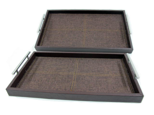 Leather with Fabric Serving Tray Set