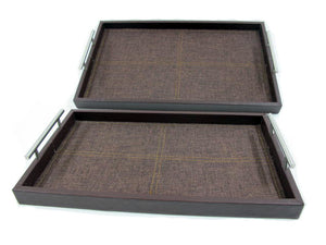 Large Leather with Fabric Serving Tray