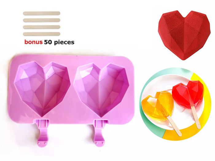 Silicone popsicle 3D Heart with sticks
