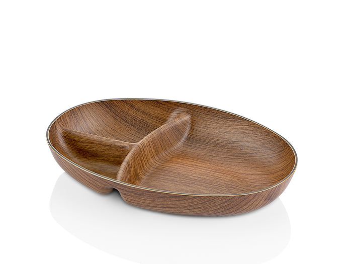Plastic Oval Snack Dish with Wooden Finish