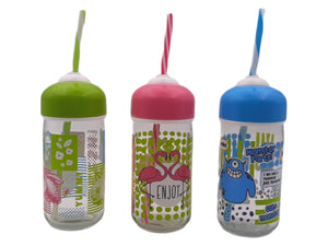 Bubble Decorated Bottle With Straw, 0.37lt - HouzeCart