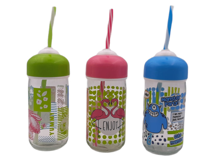 Bubble Decorated Bottle With Straw, 0.37lt