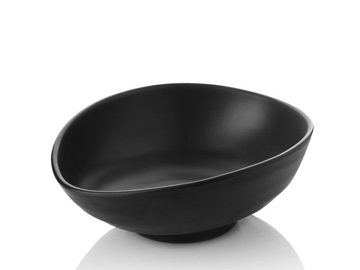 Oval Melamine Salad Bowl in Mat Black 26 cm